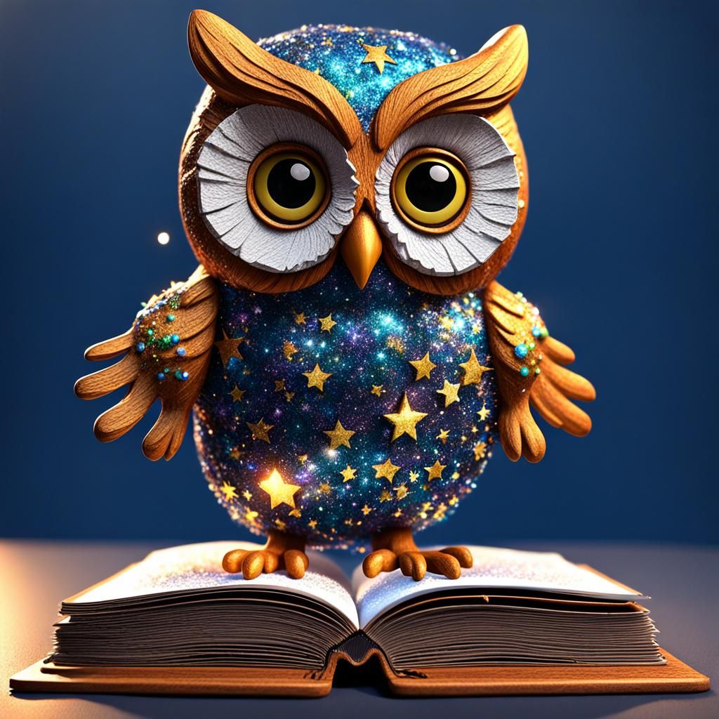 Hyper-Realistic 3D Owl Sculpture with Glitter