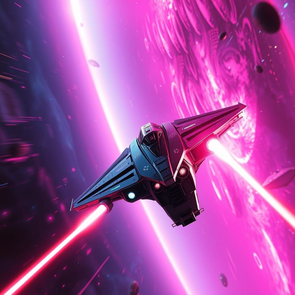 Cyberpunk Spaceship Soaring Through Neon Galaxy