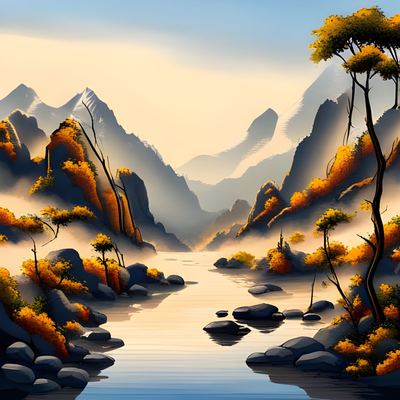 Picturesque Chinese Mountain and River Landscape