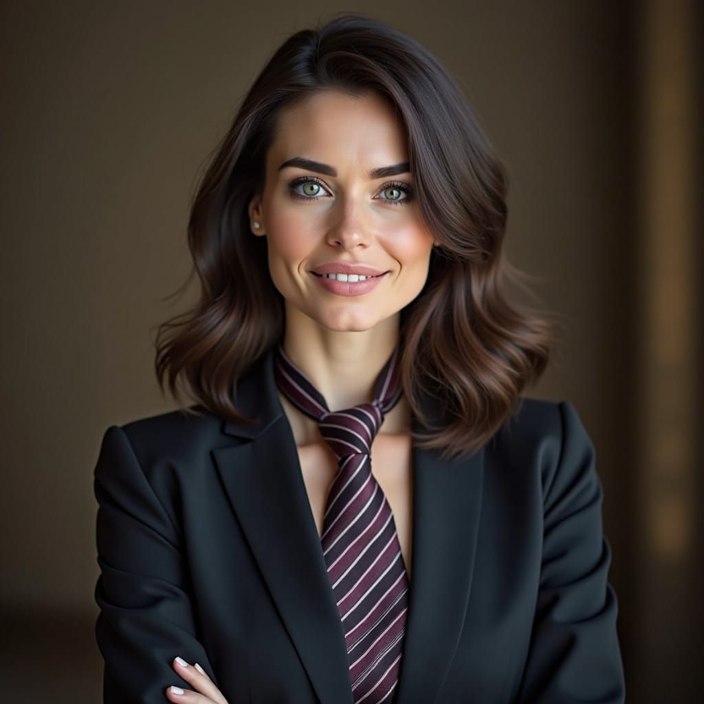 Sharp British Businesswoman in Striped Tie