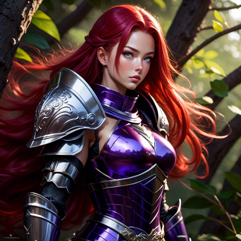 Female Knight in Neon Armor, Red Hair
