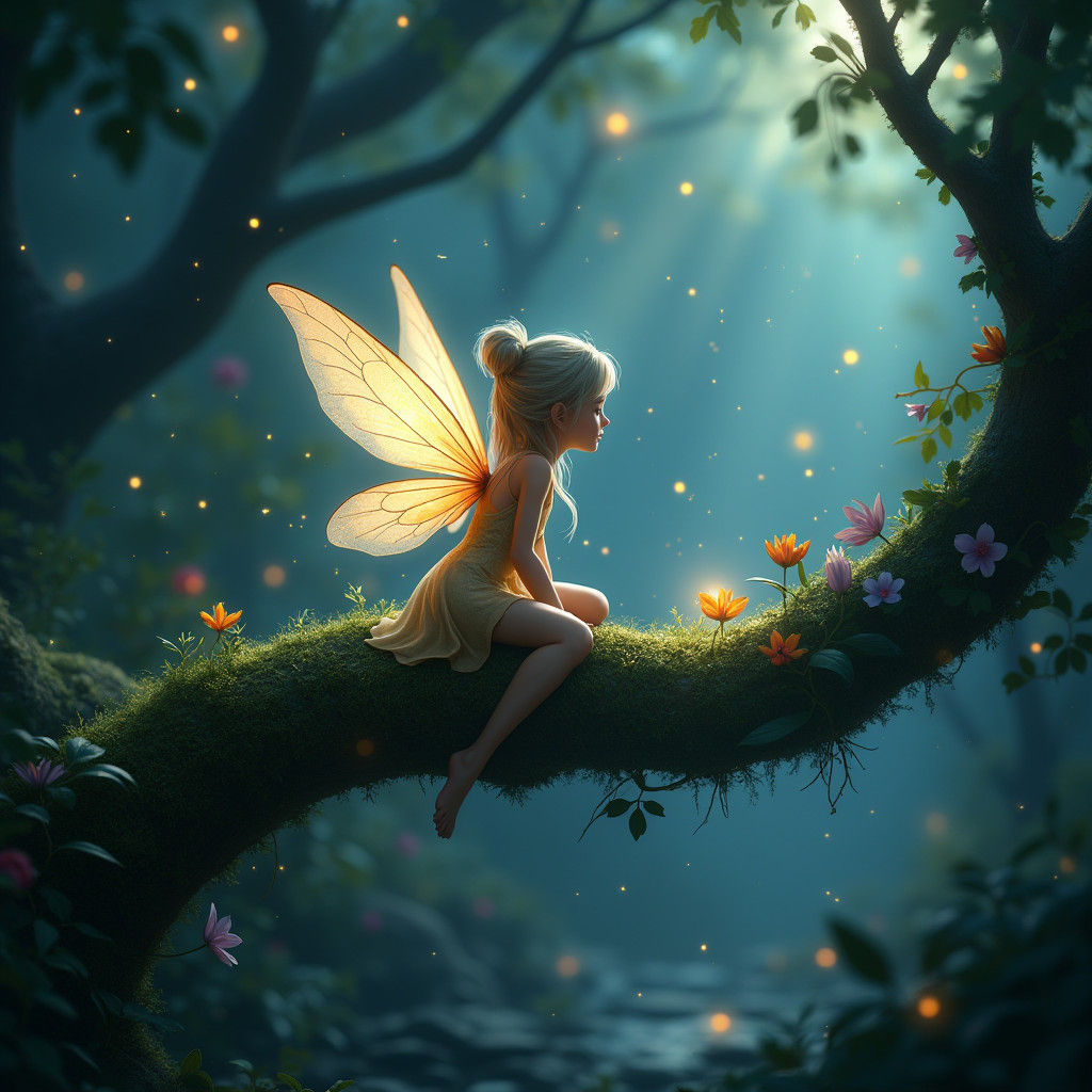 Enchanting Fairy in Moonlit Forest: Fantasy Concept Art