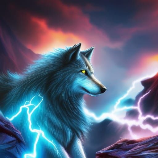 Anime Lightning Wolf Digital Illustration