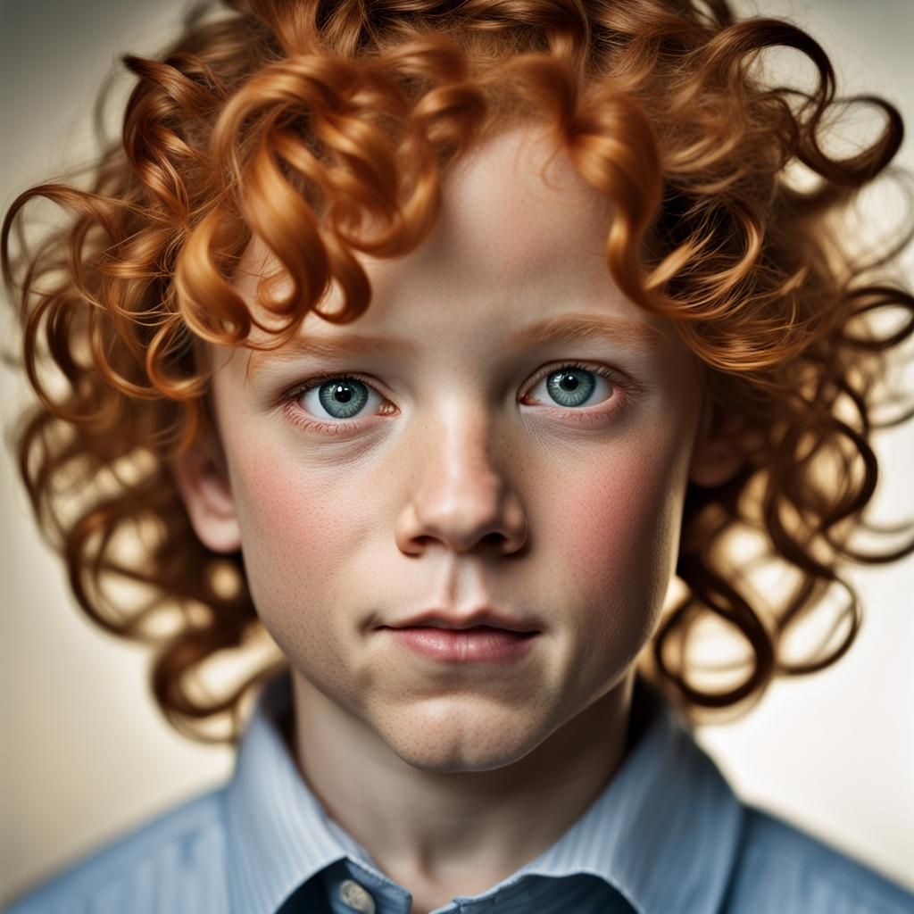 Ginger Curly-Haired Boy: Professional Color Portrait