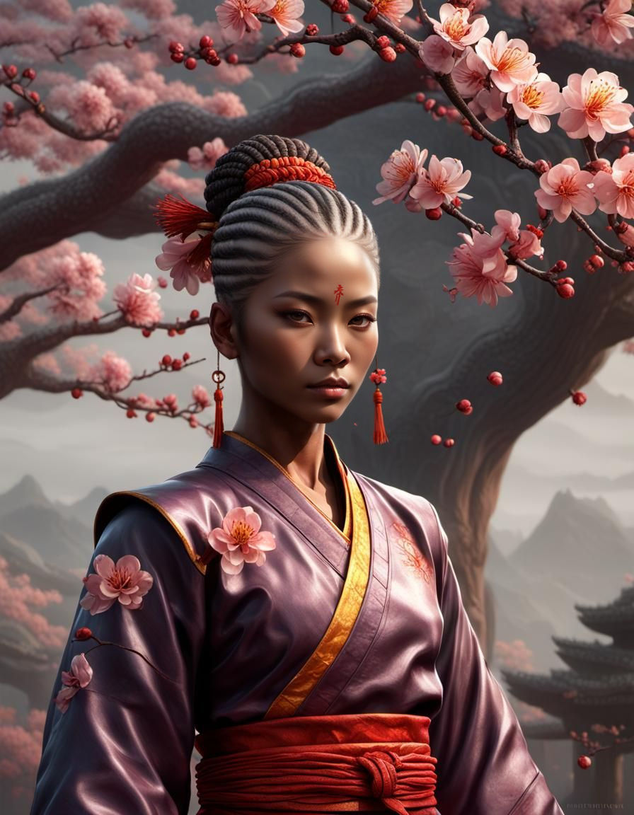 Shaolin Portrait with Plum Blossoms, Digital Art