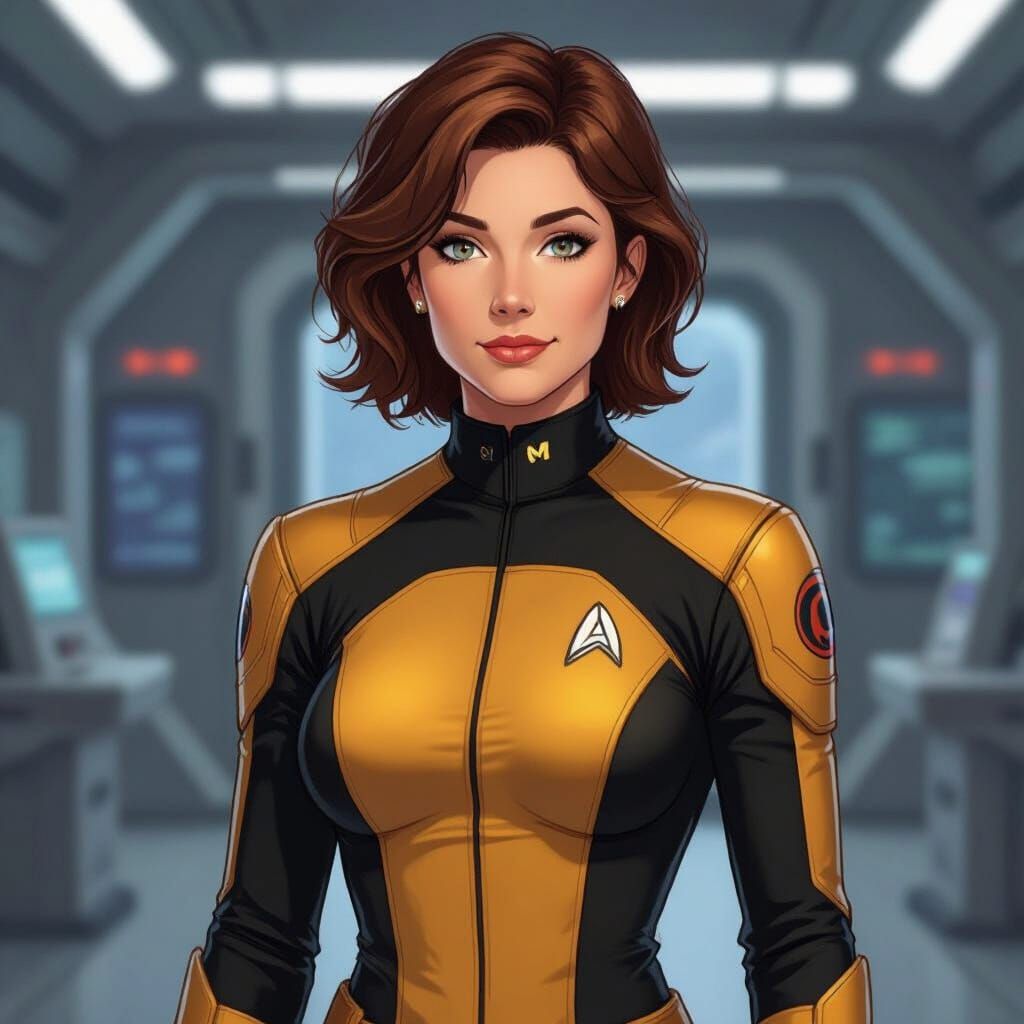 Older Ezri Dax on a Space Station