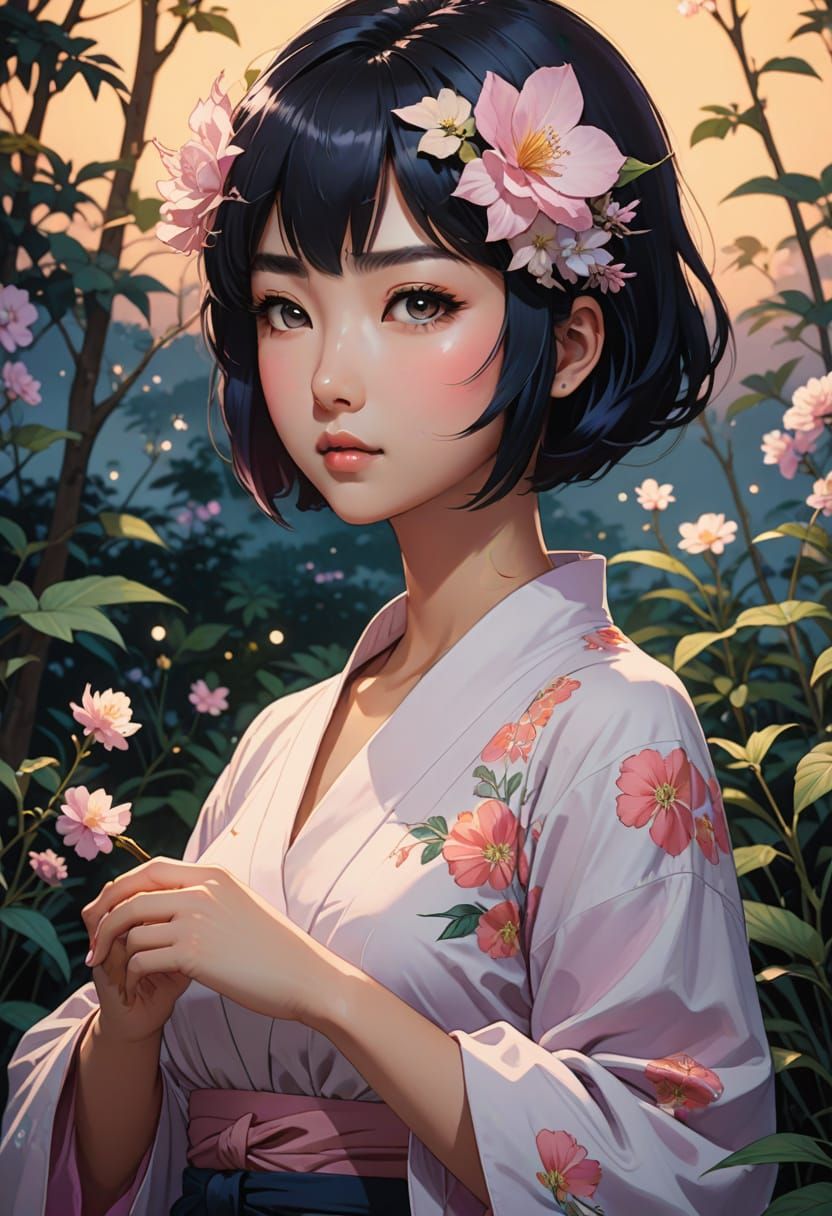 Serene Moonlit Moment in Pastel Hues, Anime Style