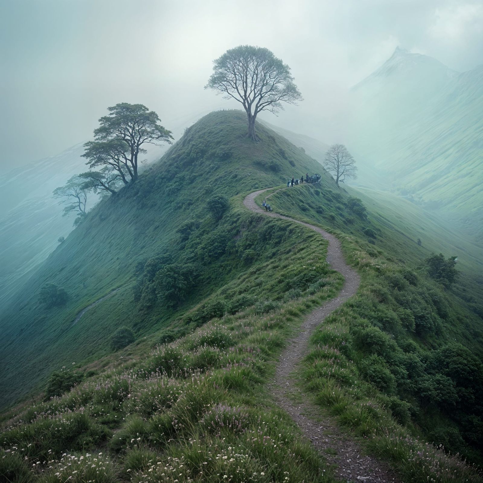 Ethereal British Hill with Winding Spiral Path in Organic Ea...