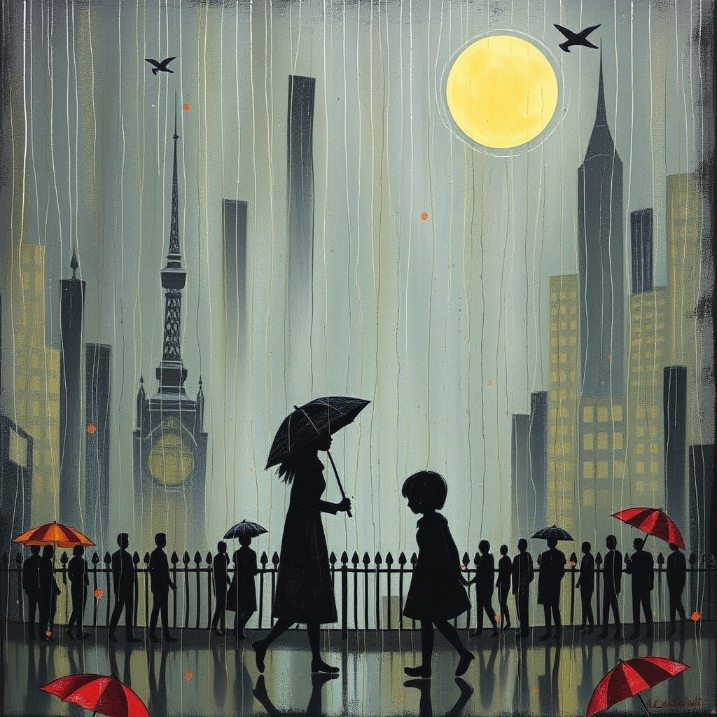 Rainy Street Scene in Watercolor Style