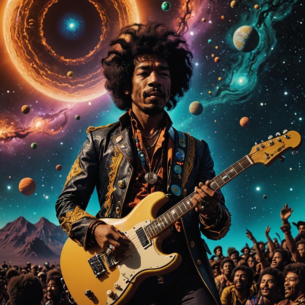 Jimi Hendrix Plays for Aliens: A Cinematic Still