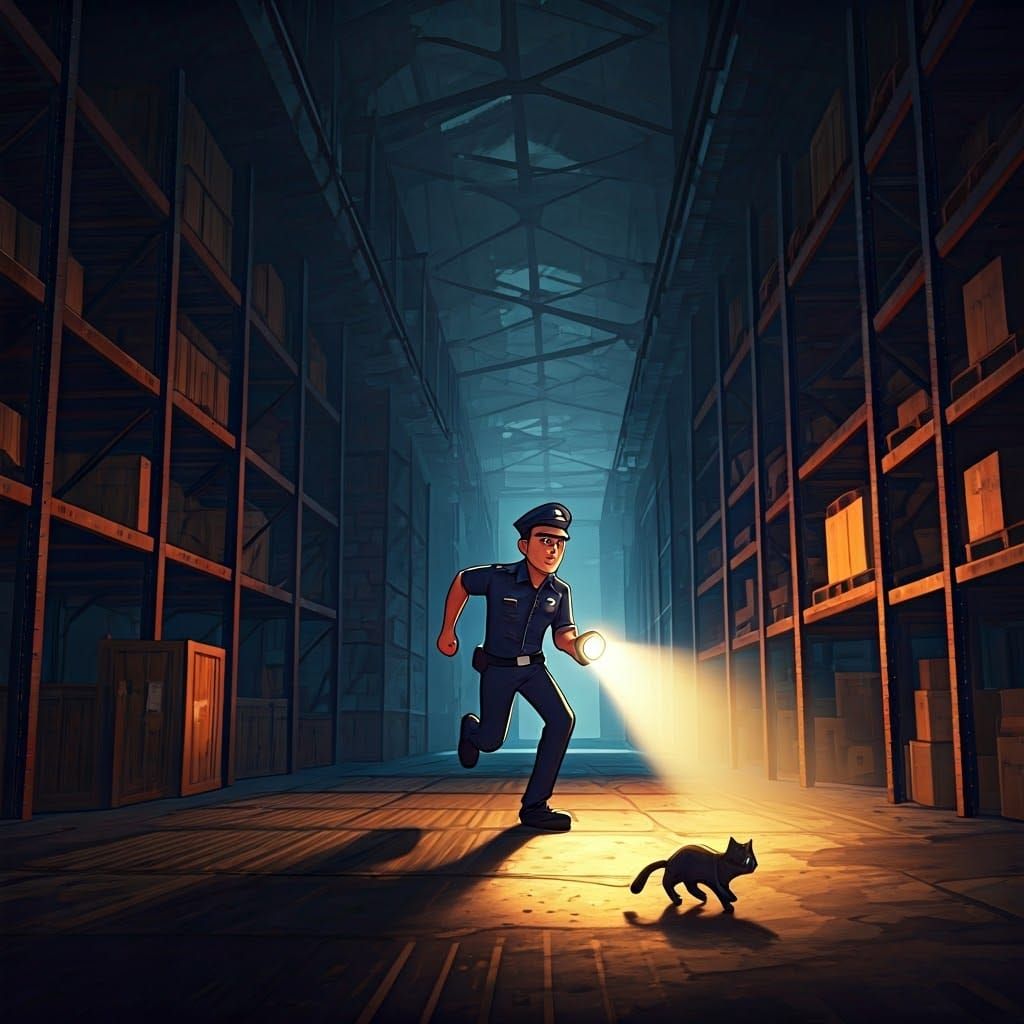 Cartoon Security Guard's Loading Dock Chase