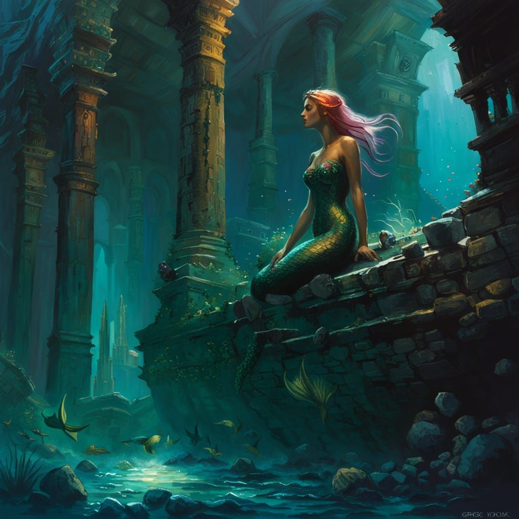 Mermaid in Sunken City: Fantasy Art