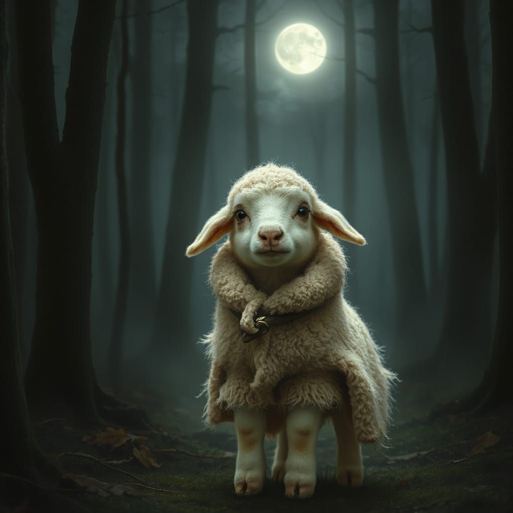 A frightened little lamb alone in the dark
