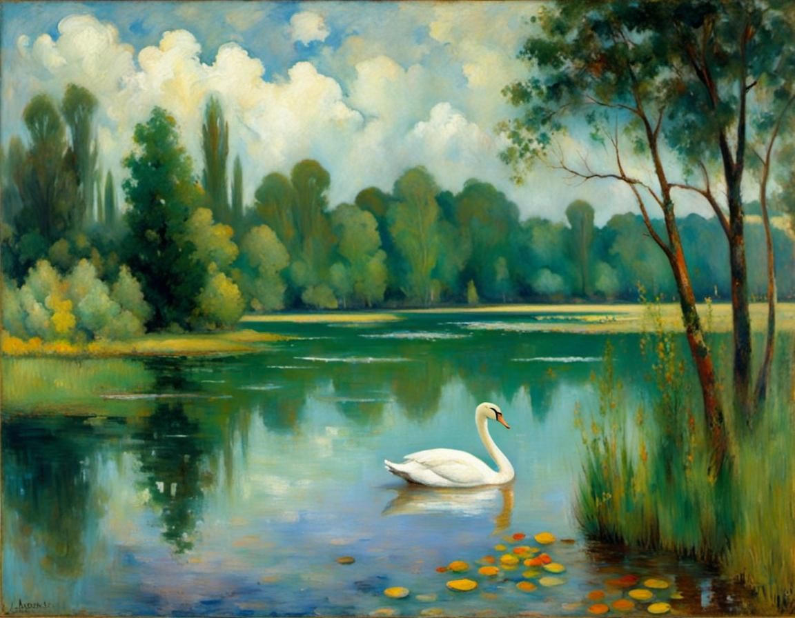 Swan on Serene Lake with Distressed Texture