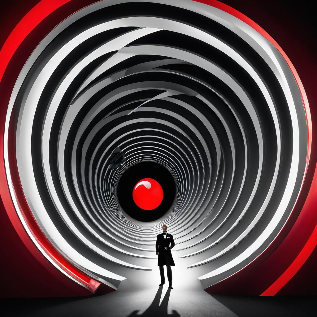 James Bond 007  holding a gun, being chased down Optical Ill...