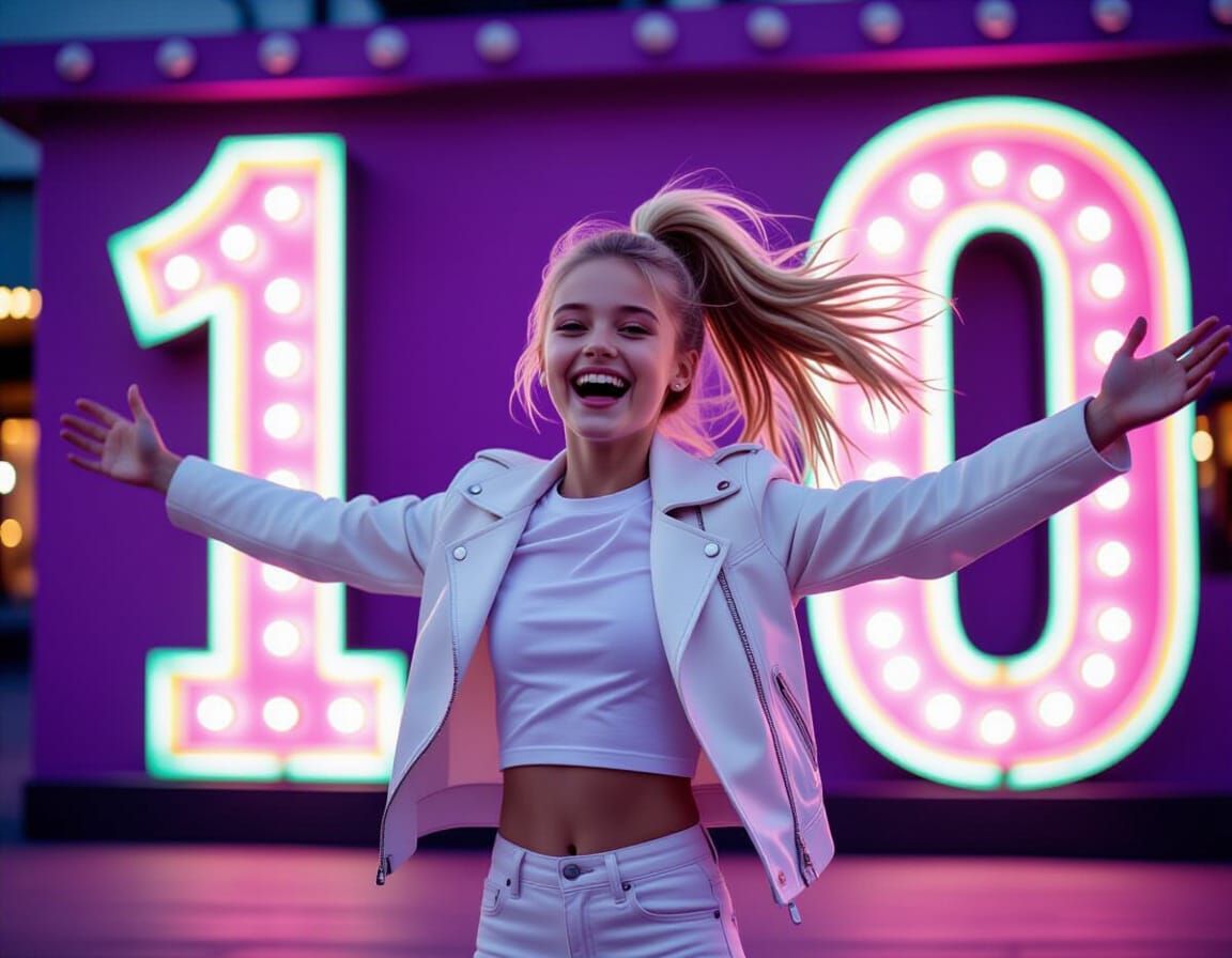 Joyful Teen Celebrates Milestone with Marquee Lights