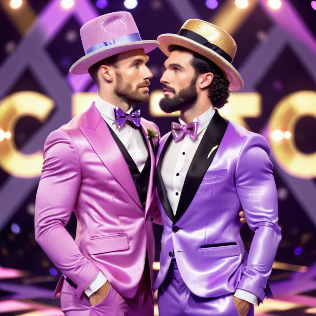 Colorful male couple face to face