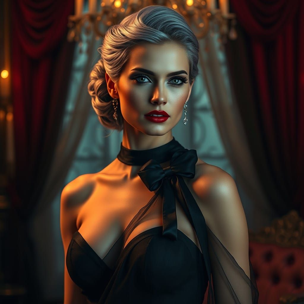 Elegant Woman in Lavish Boudoir