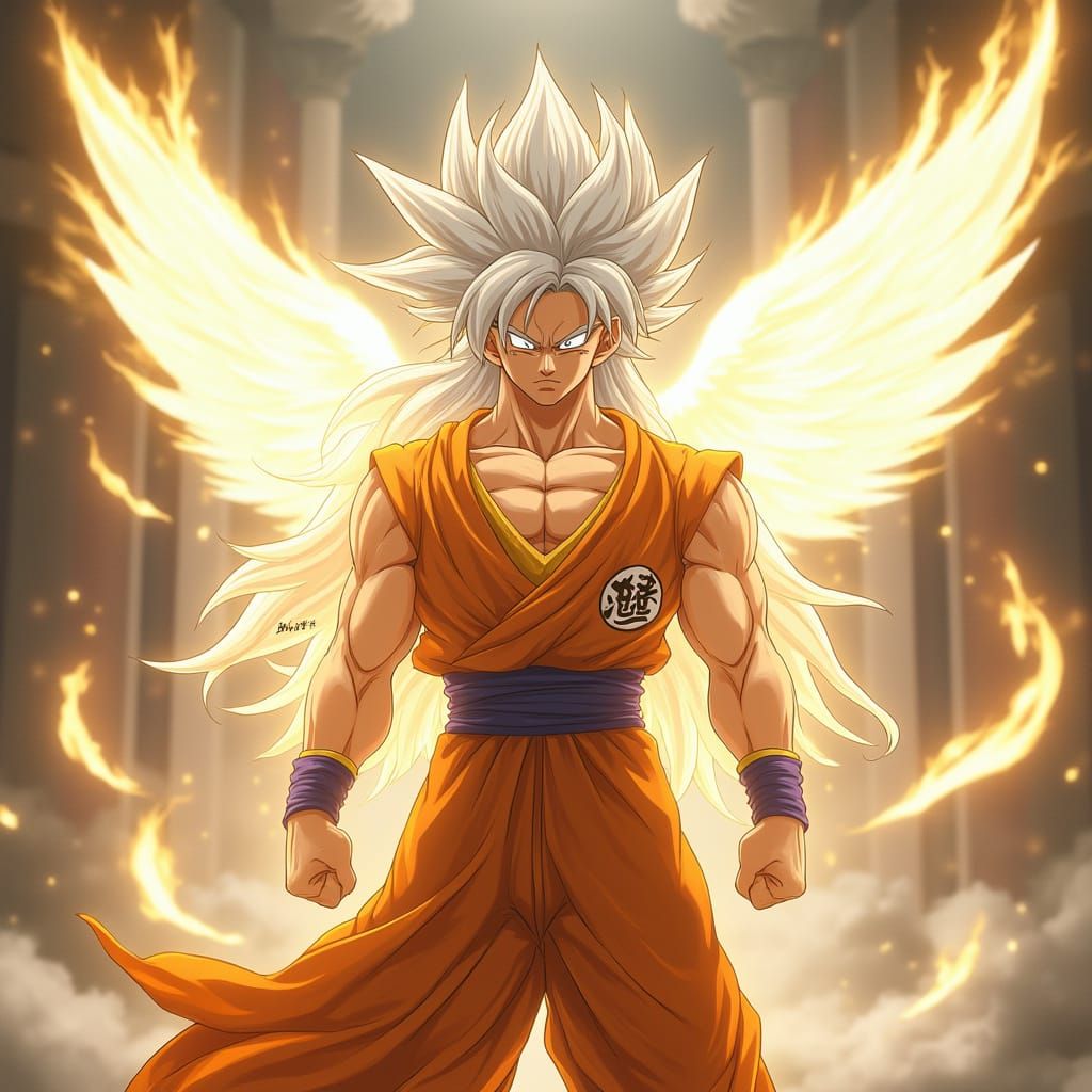 Goku in Heaven Saiyan Form with Radiant Wings