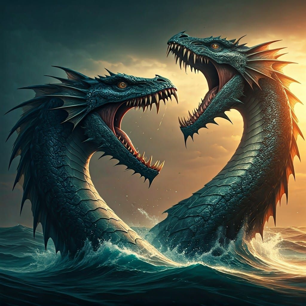 Epic Viking Sea Monster Battle in Hyperrealistic Style