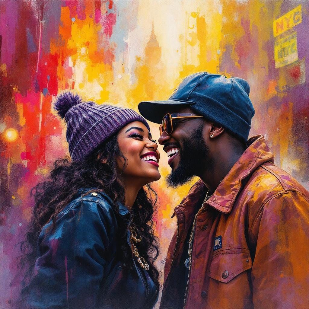 NYC Thugs Laughing as Gouache Impressionist Painting