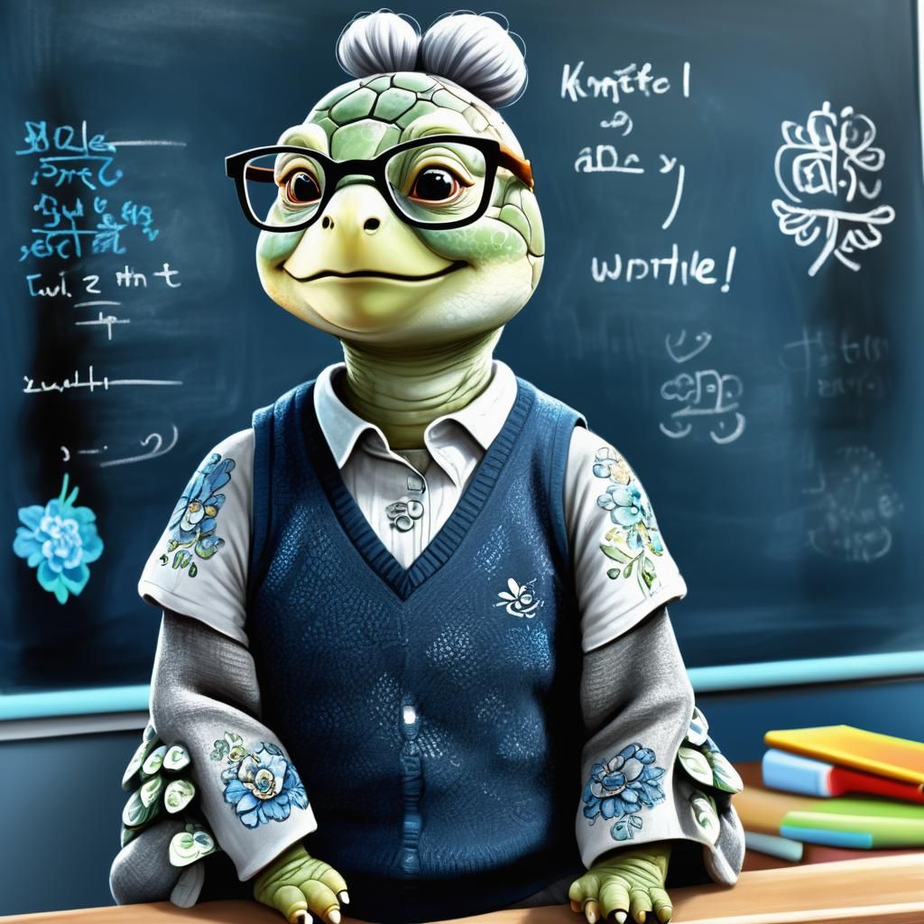 Anthropomorphic Turtle Teacher in Photorealistic CGI