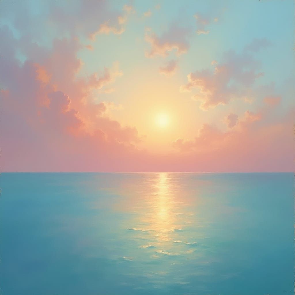 Peaceful Sunset over a Crystal Clear Sea in Soft Pastel Hues
