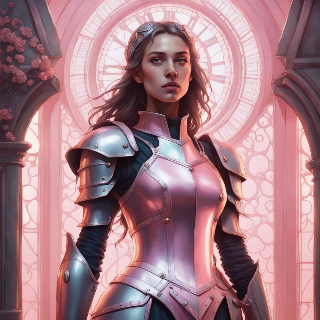 Medieval Girl Knight in Pink Time Portal