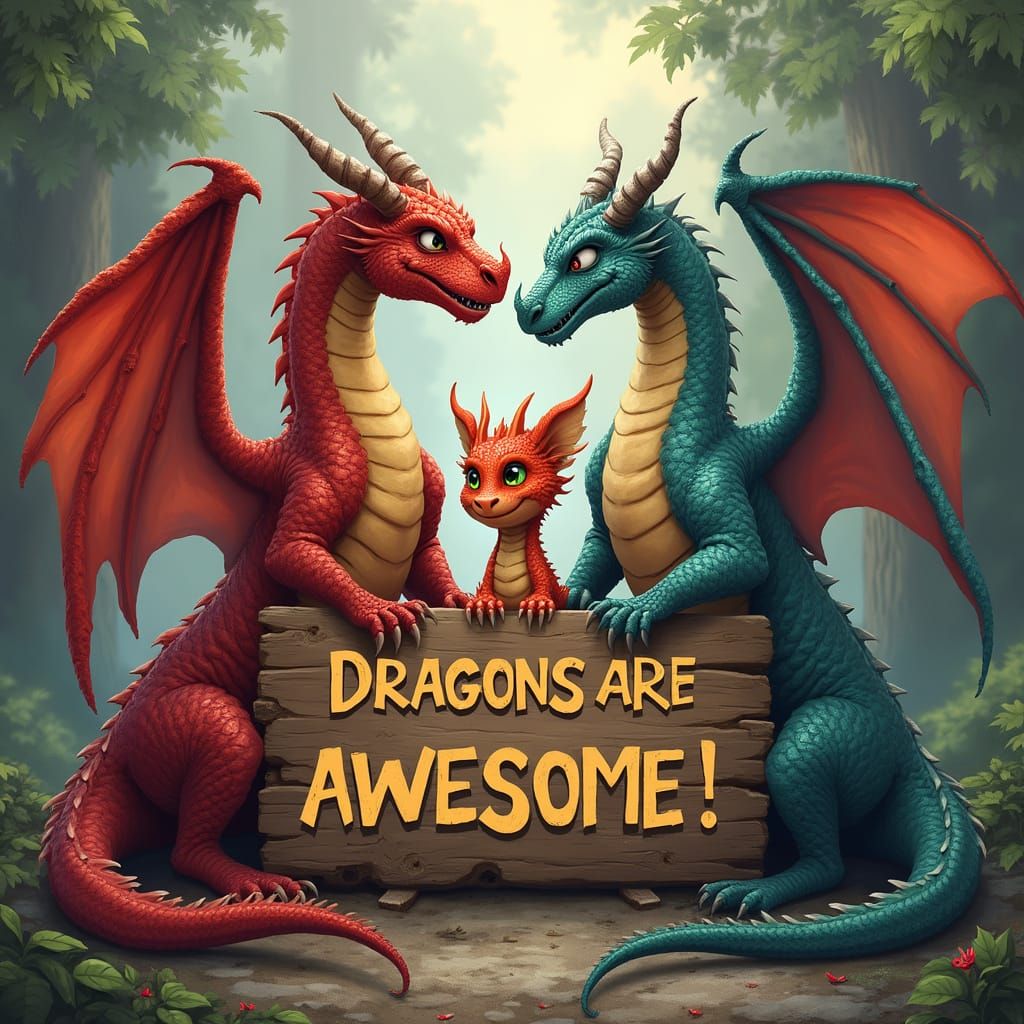 Epic Dragons Gather Around Enchanted Sign