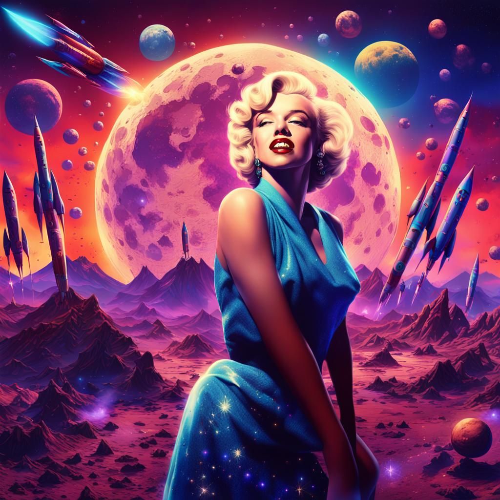 Marilyn Monroe in Sci-Fi Lunar Landscape