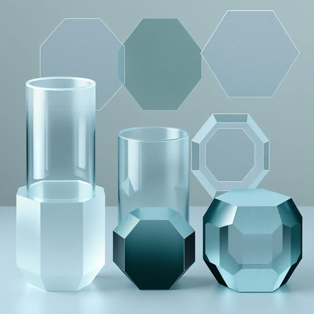 Frosted Glass Geometric Shapes in Cubist Style