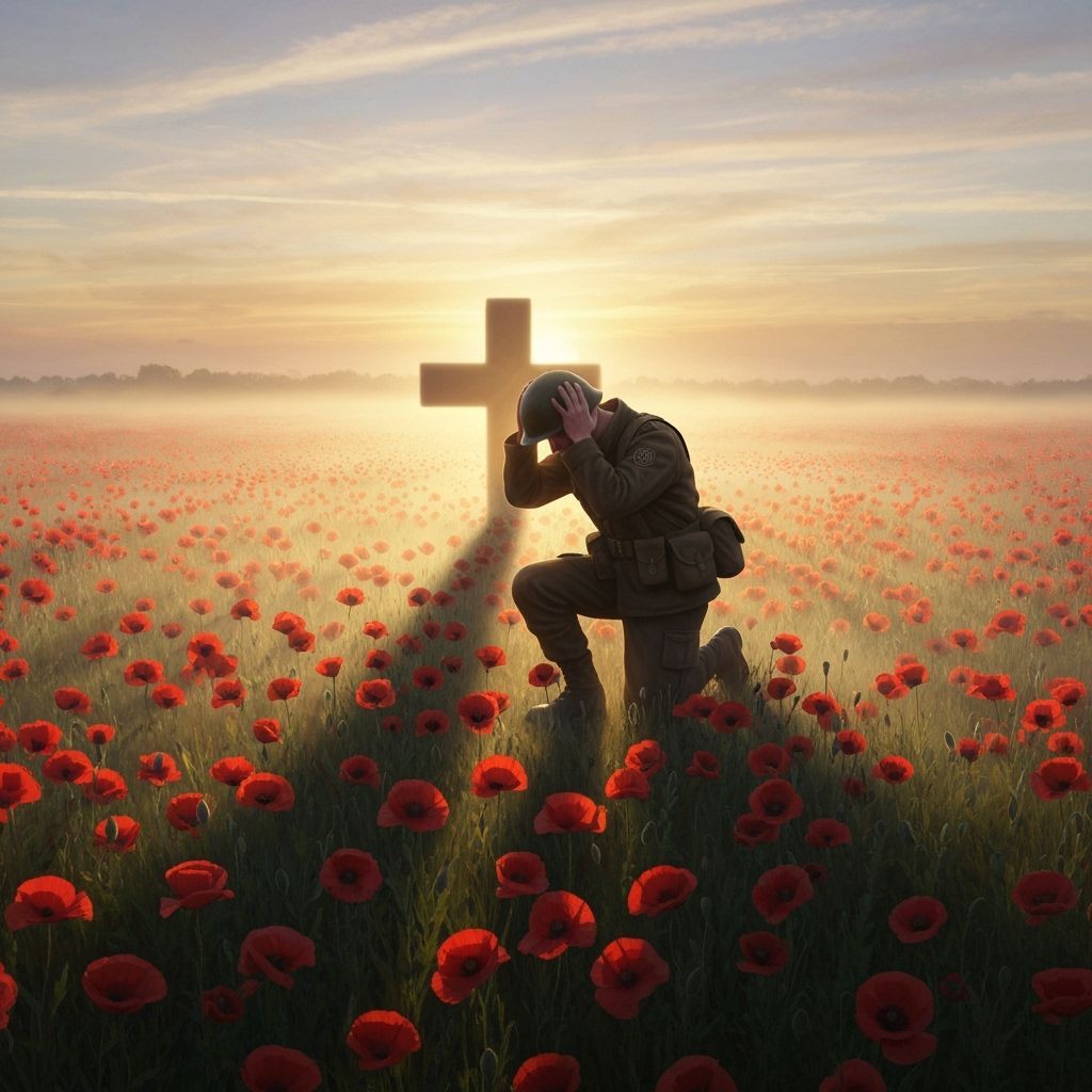 Lone Soldier in Poppies at Sunrise: A Tribute to Sacrifice