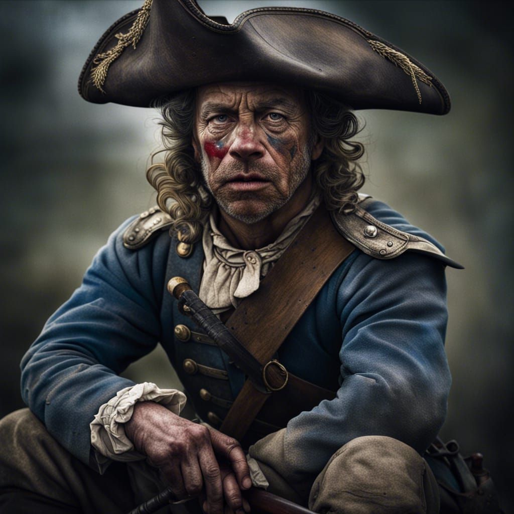Swedish Musketeer in Battle, Hyperrealistic Portrait