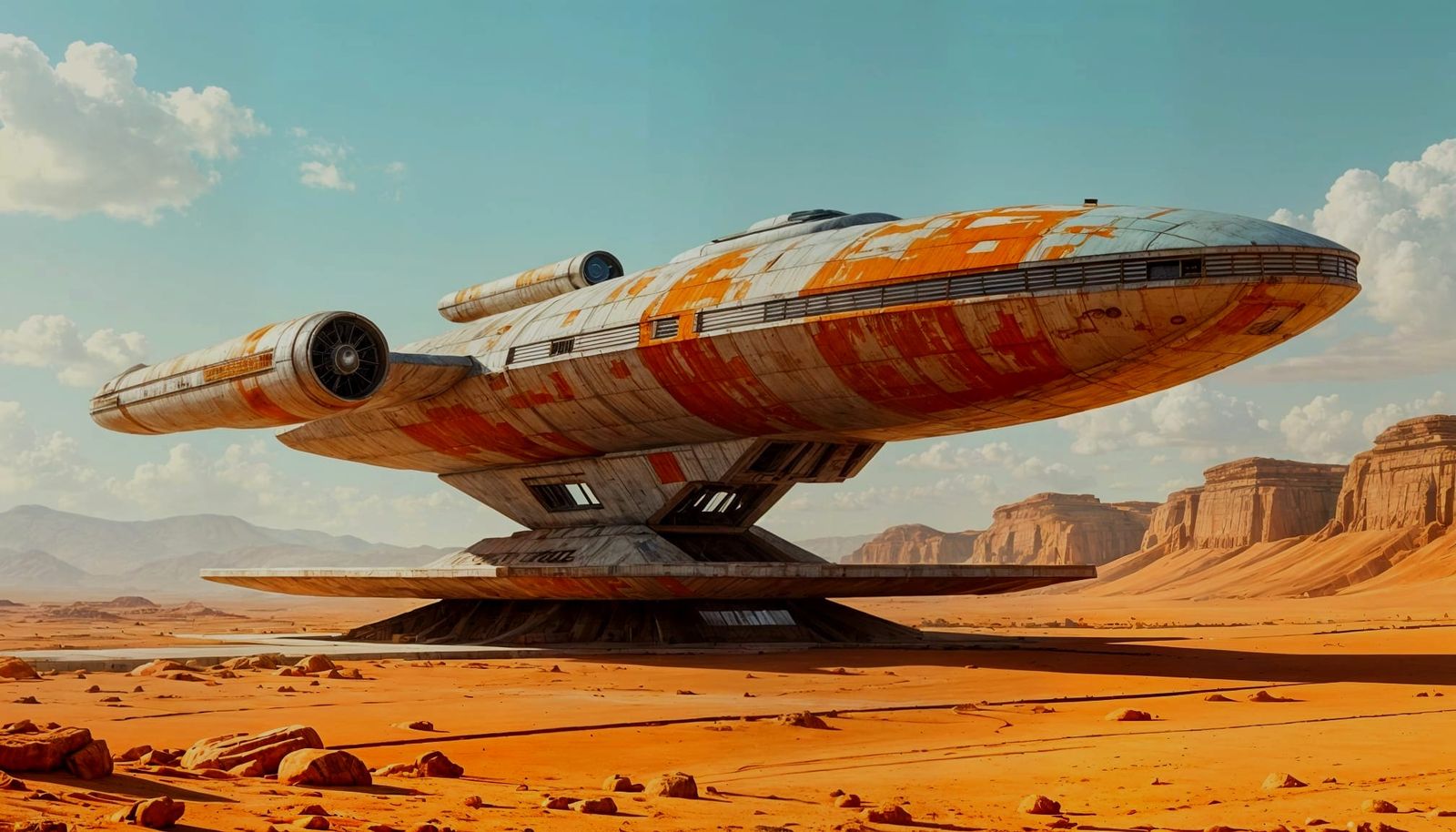 Steampunk USS Enterprise in Arid Desert, Alcohol Ink