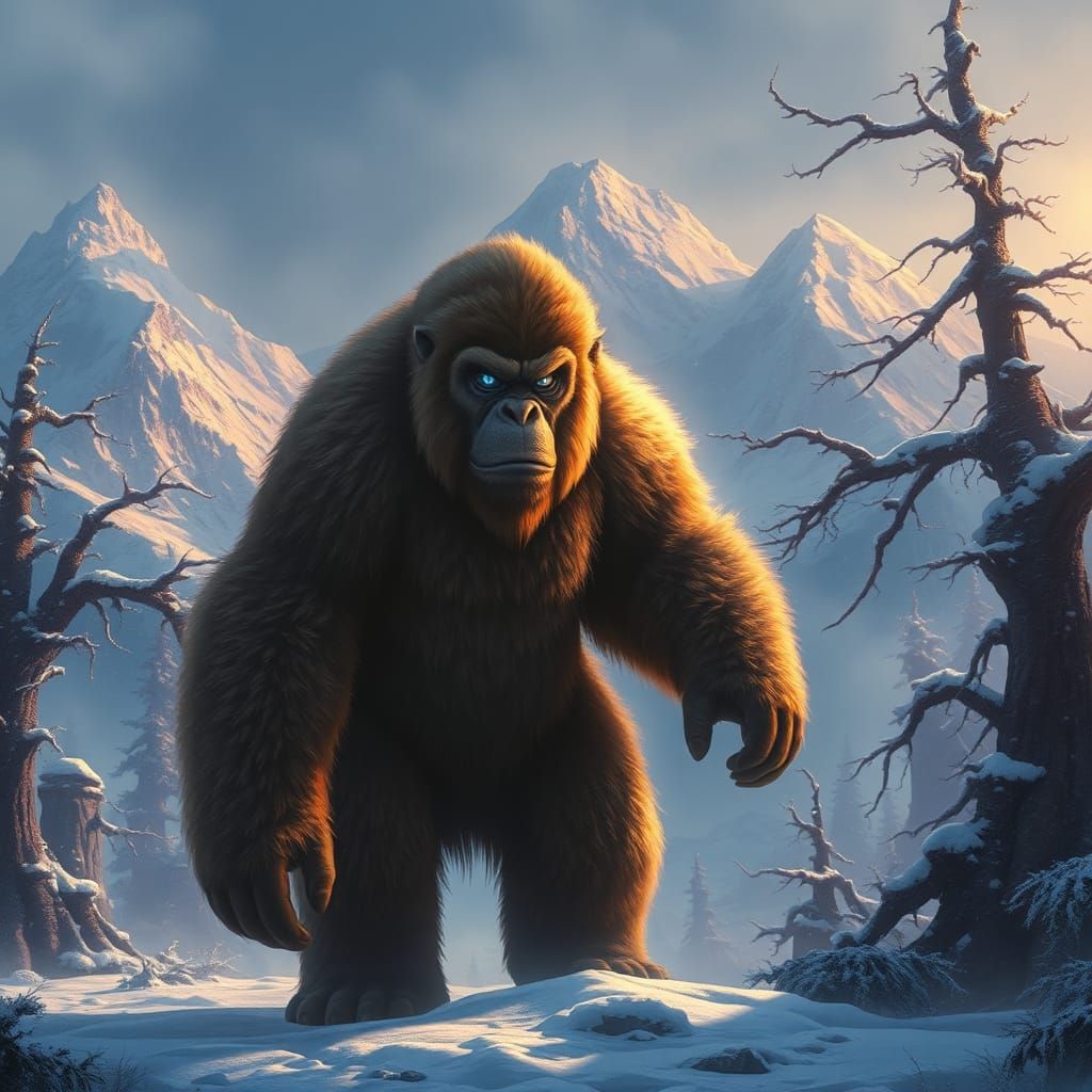 Majestic Yeti in Mystical Mountain Landscape