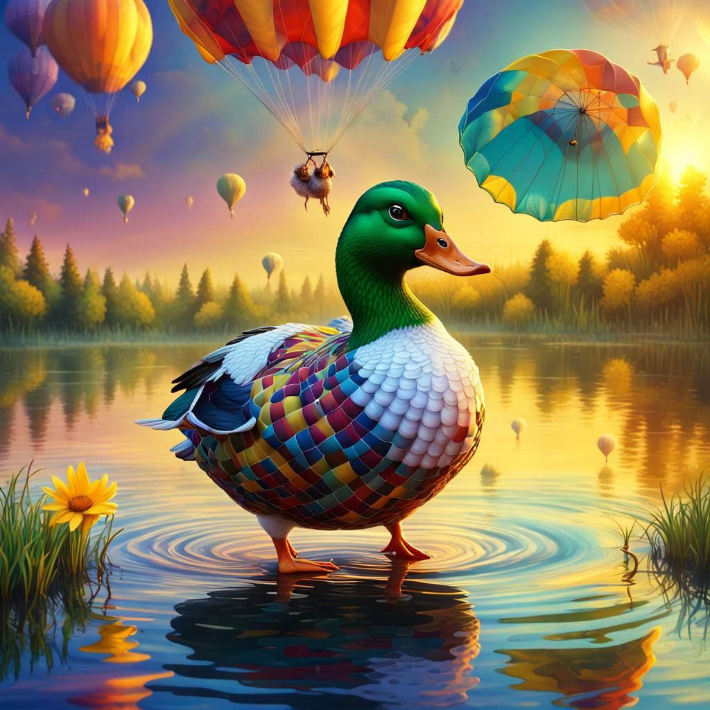 Duck's Surprise Parachute Ride into Spring Lake