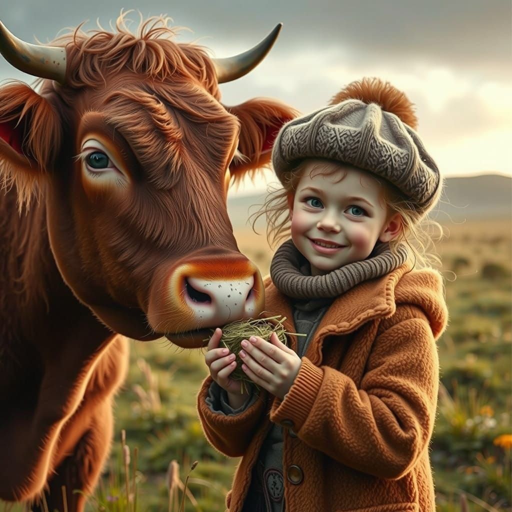 Gentle Scottish Cow Encounter on a Windswept Moor