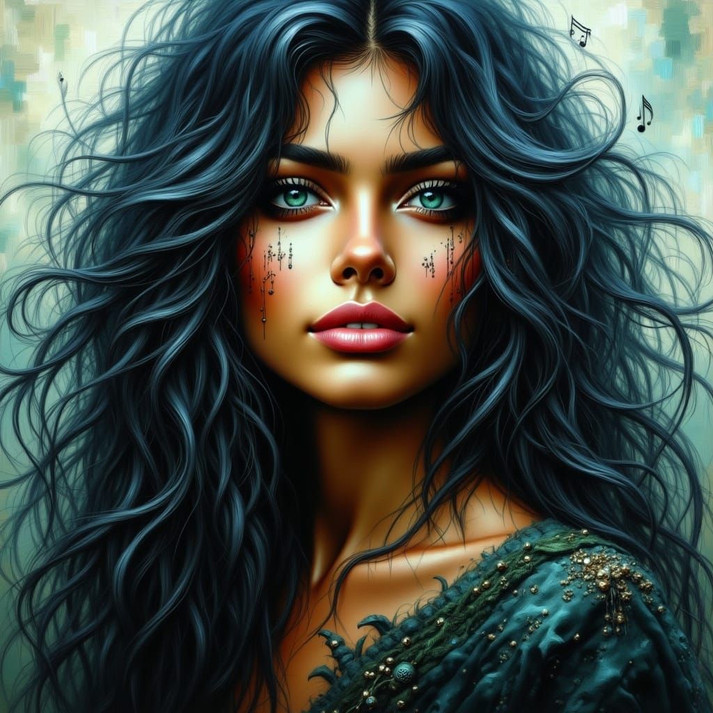 Mystical Dark Elf Sorceress in Charcoal Style