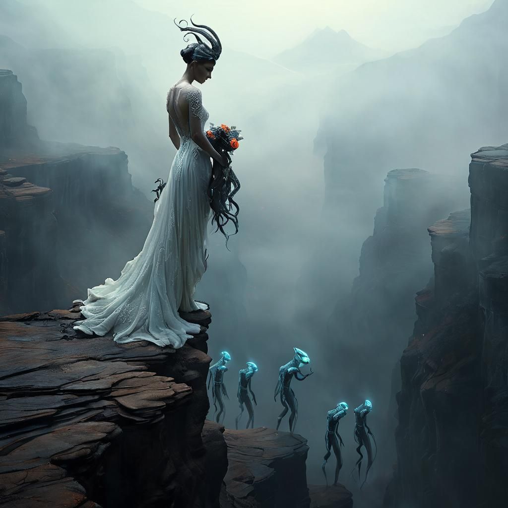 Aliens Climb to Demon Bride: Surrealist Digital Art
