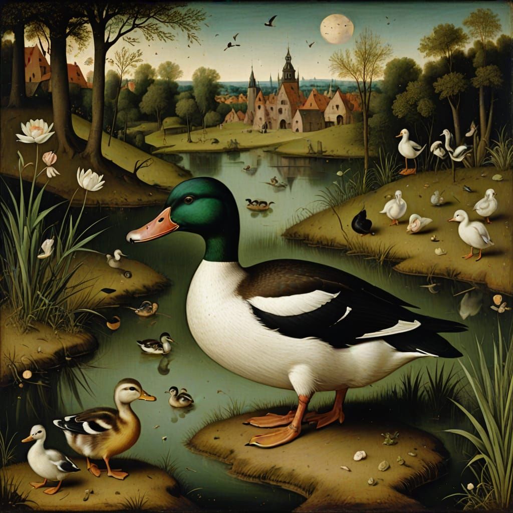Surreal Duck Painting in Hieronymus Bosch Style