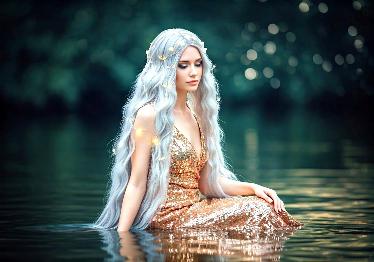 Enchanted Mermaid in Golden Gown