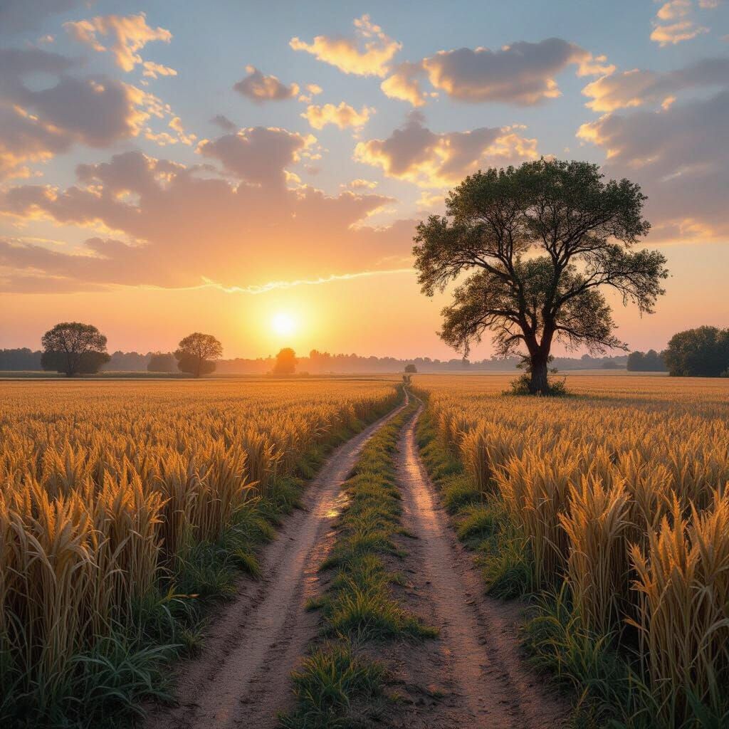 Vibrant Empty Field with Dramatic Lighting