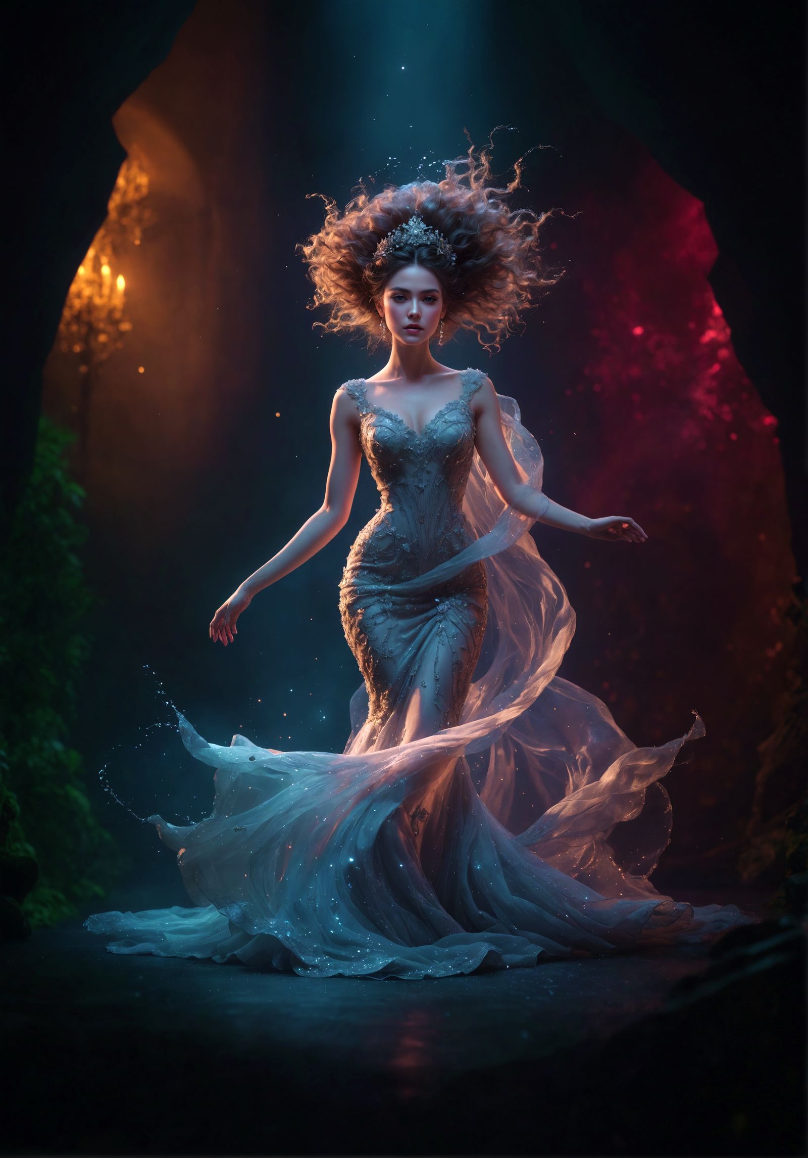 Ethereal Nymph in Flowing Gown