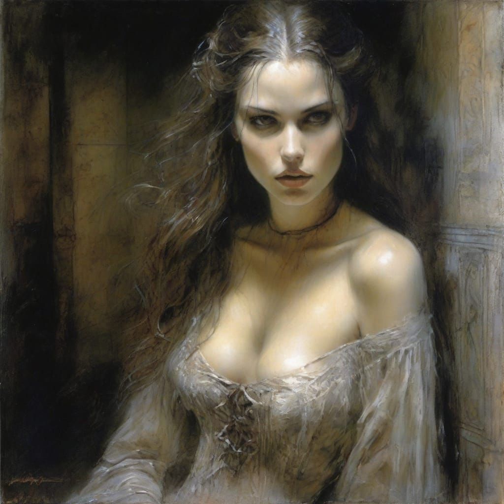 Terrified Woman Fleeing Ghost, Oil Painting