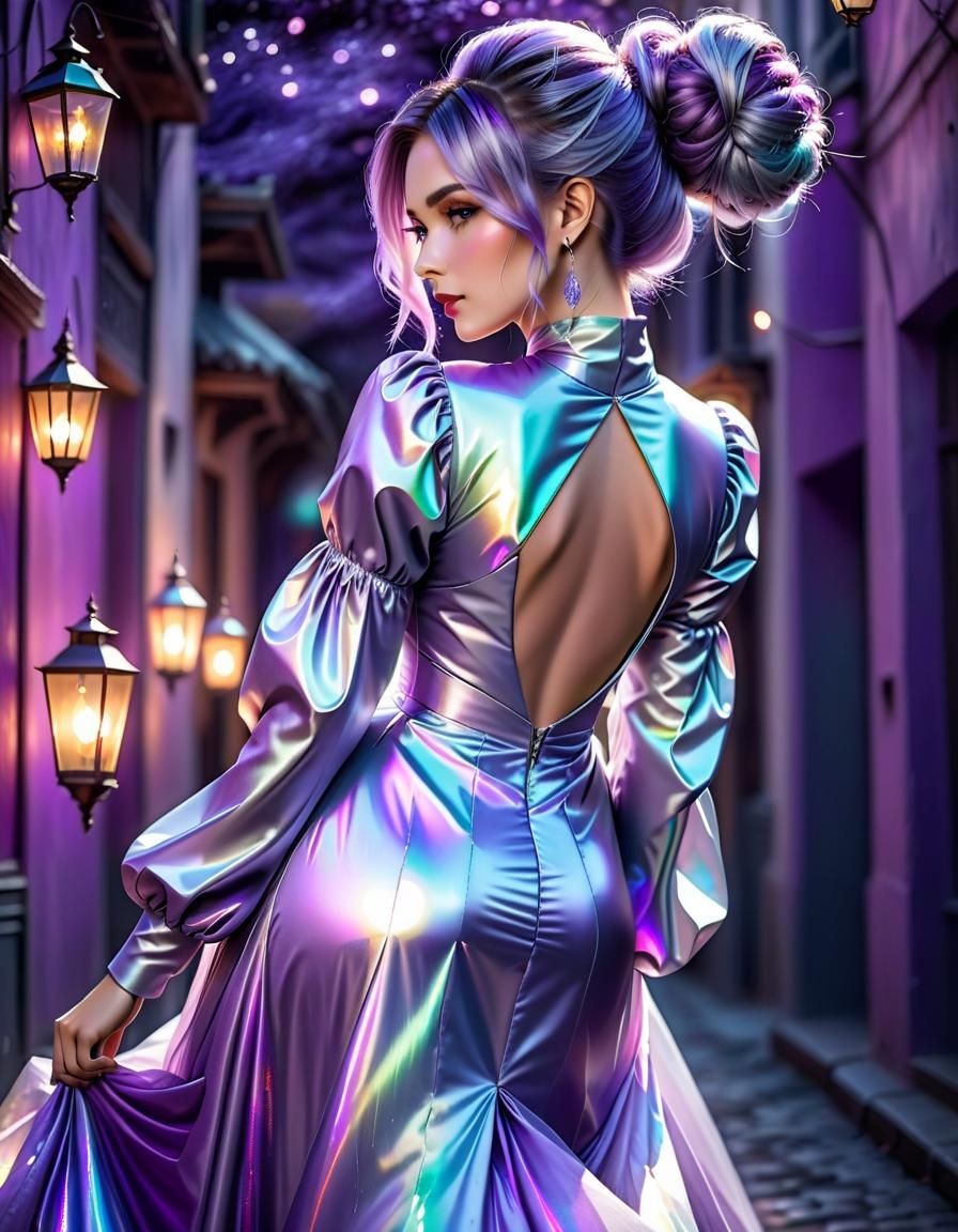 Young Woman in Iridescent Gown, Dynamic Lighting