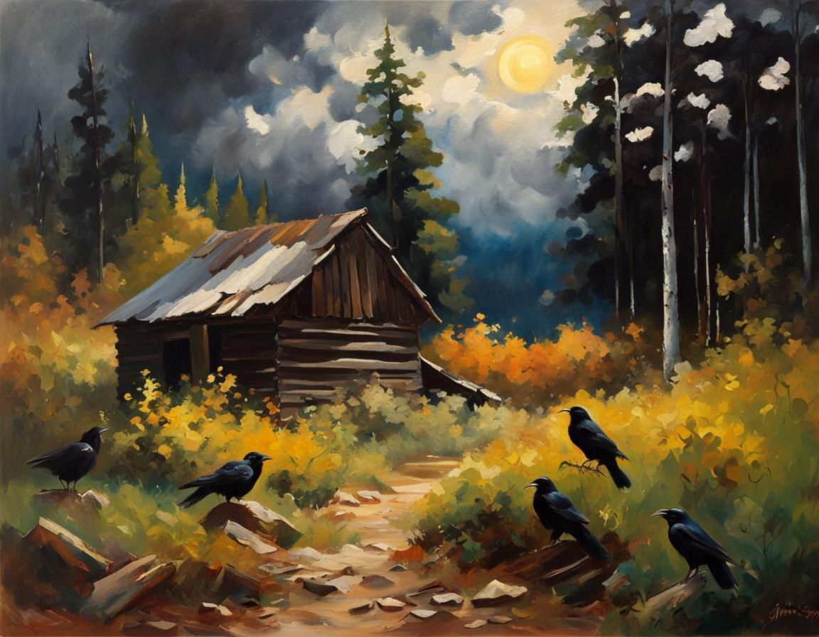 Mysterious Forest Scene in Tetradic Oil Painting