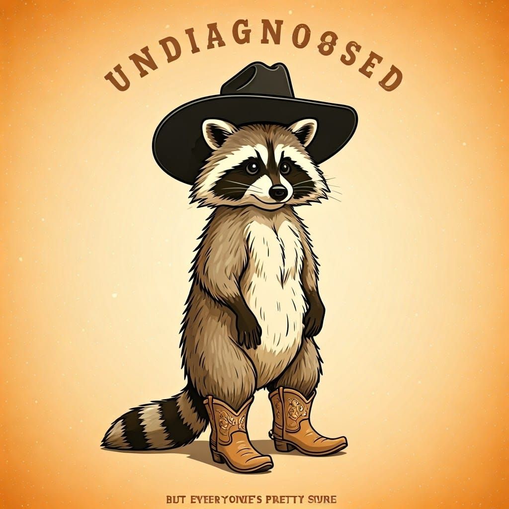 Vintage-Inspired Cartoon Raccoon in Cowboy Attire