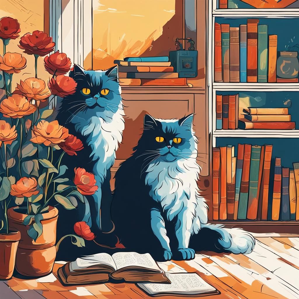 Persian Cats in Backlit Apartment, Abstract Art