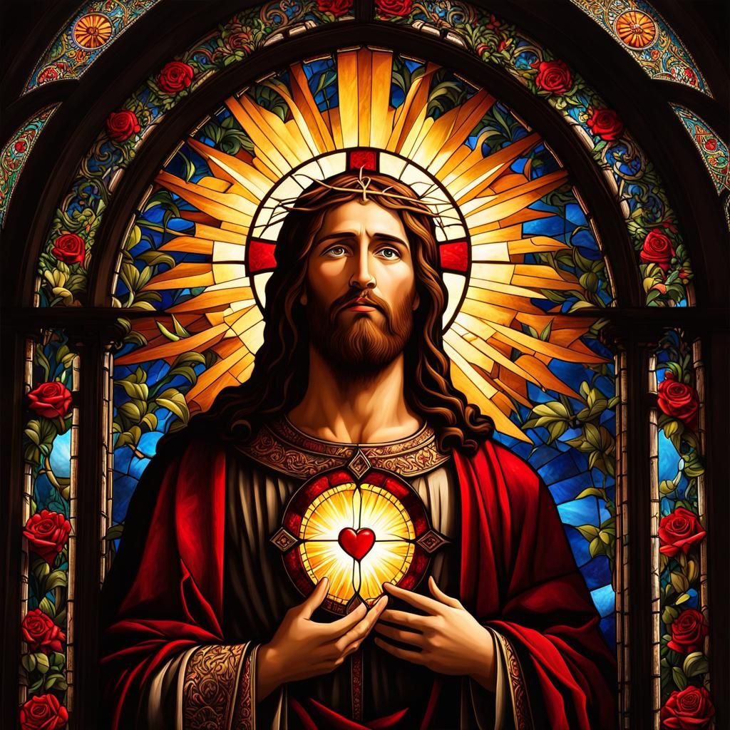 stained glass Jesus Open Heart