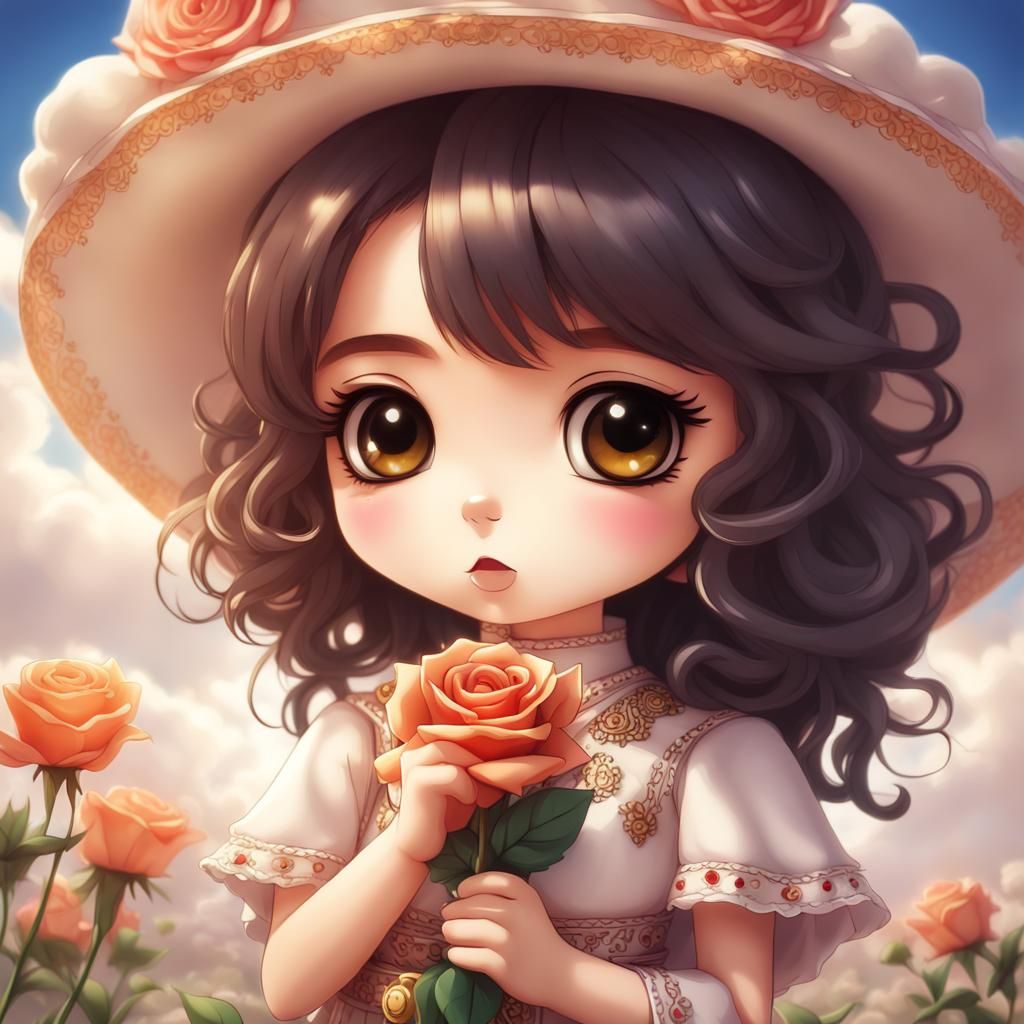Chibi Anime Mariachi Girl Smelling a Rose